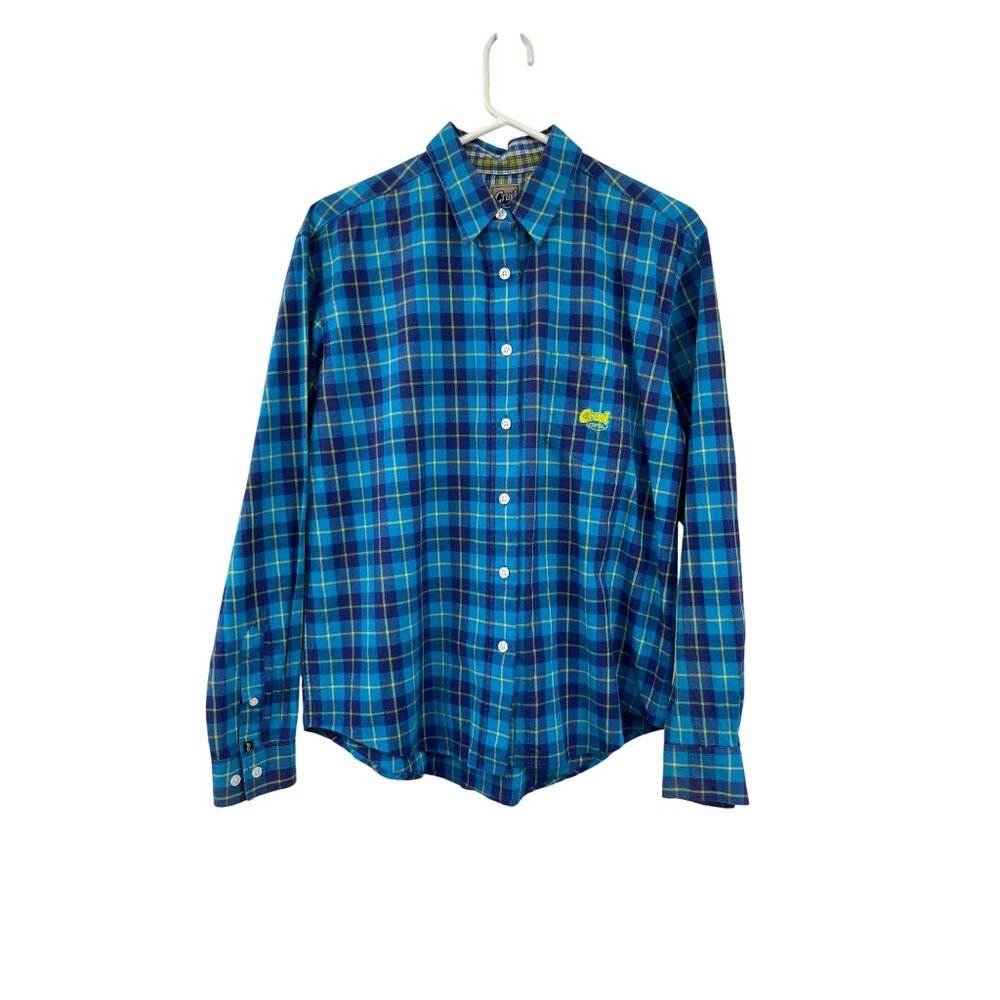 Cruel Girl Womens Long Sleeve Plaid Button-Up Shirt Blue & Lime M Used